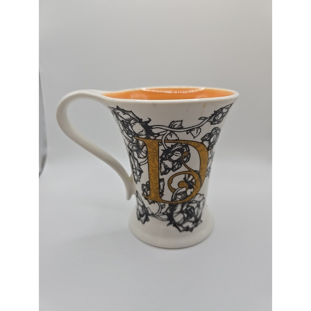 New Vintage Monogram Initial Letter D Floral Coffee Mug Orange Cypress Home 12oz